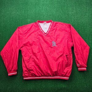 St Louis Cardinals Windbreaker Jacket Mens 2XL Red Pullover MLB Baseball V-Neck